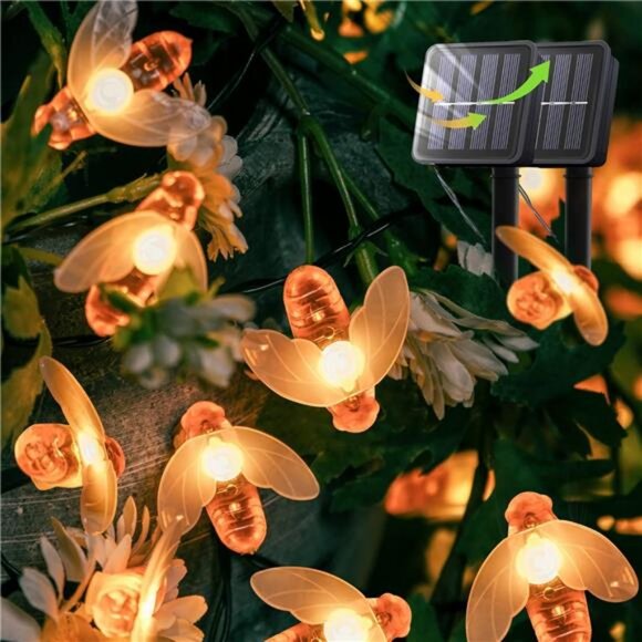Solar String Lights 2Pack 30LED Outdoor Waterproof Simulation Honey Bees Decor - Picture 1 of 8
